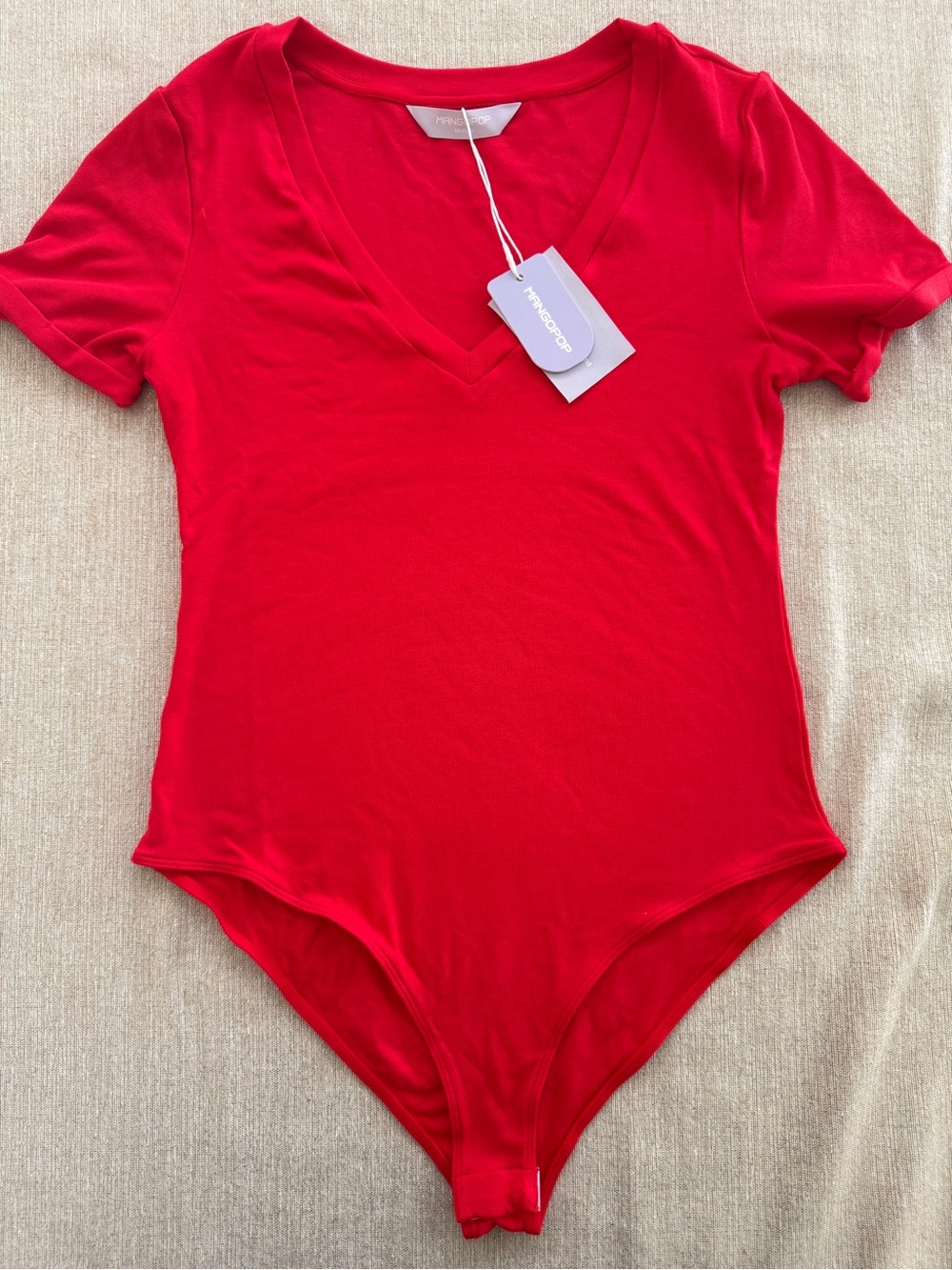 Red V-Neck Short Sleeve Bodysuit by Free People